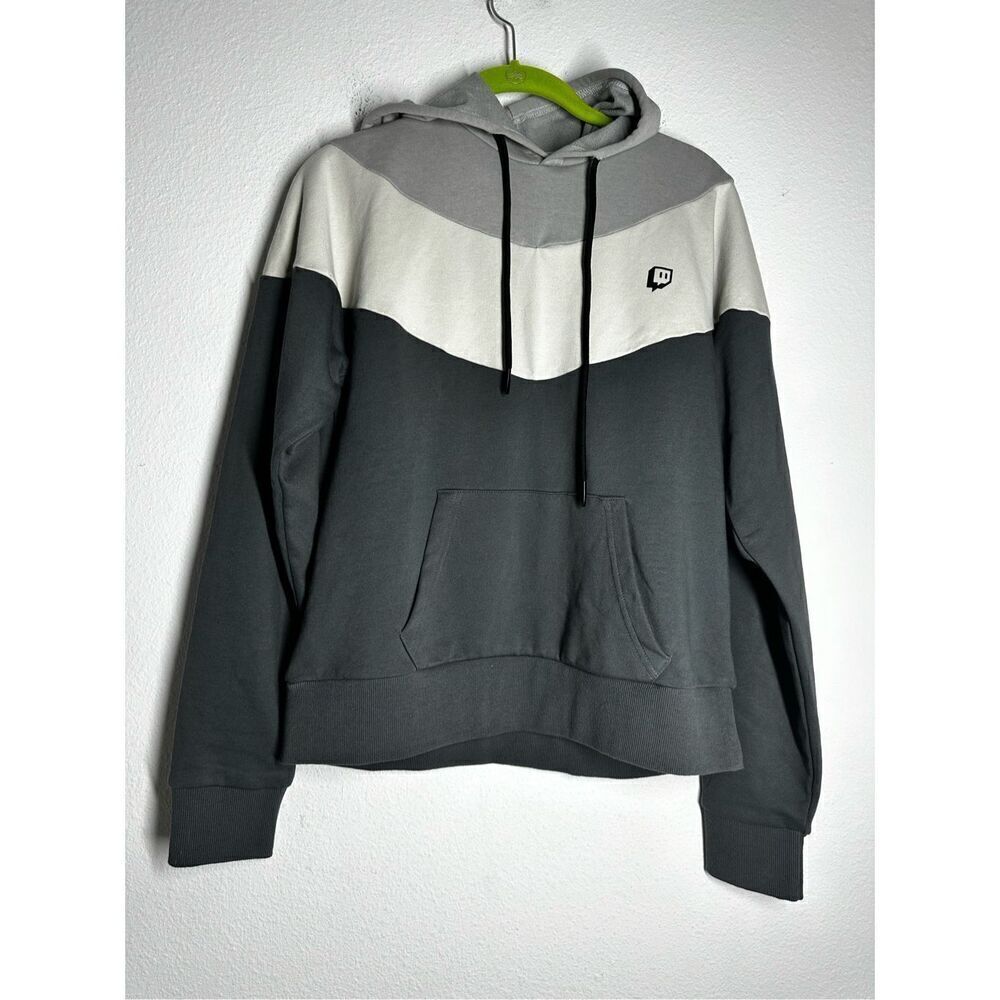 Twitch Men’s Hoodie Gray Cotton Blend Size M Block Color